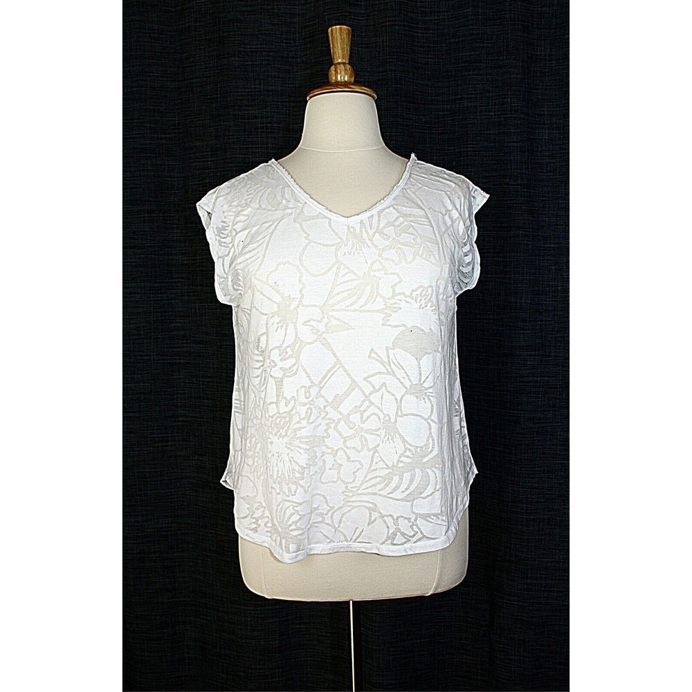 Romantic LANE BRYANT Knit Top White Burnout Fabric Leaves & Flowers 18 / 20 #02